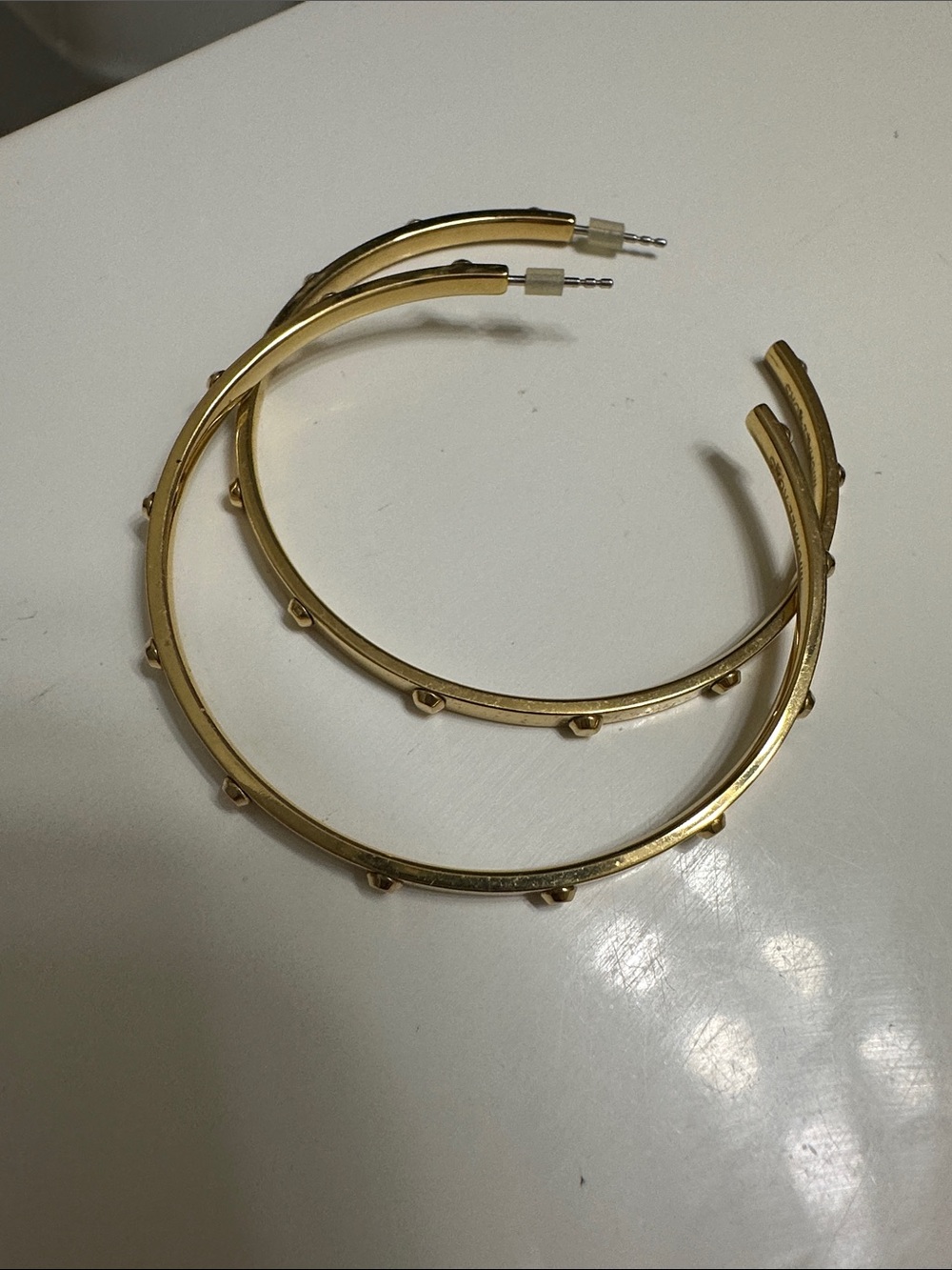 Michael Kors Gold Hoop Earrings with Stud Accents- NWOT - Picture 2 of 4